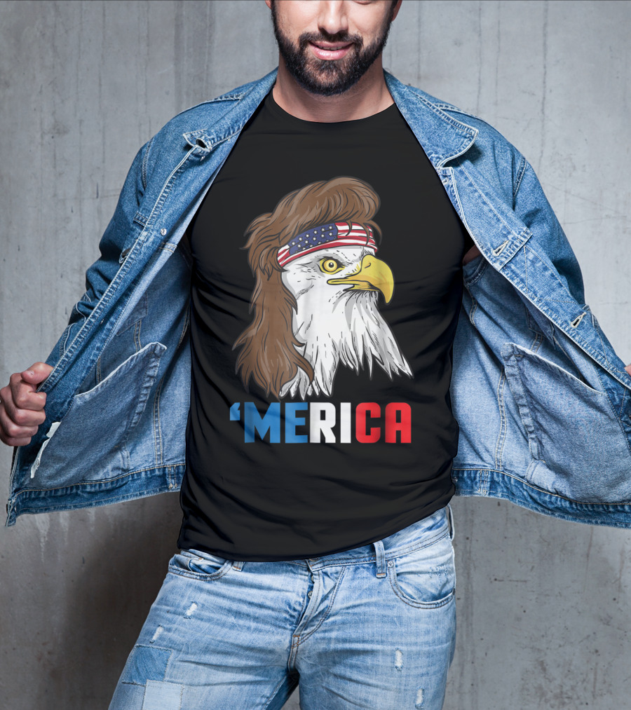 'Merica Patriotic Mullet Eagle With American Flag Headband T-Shirt