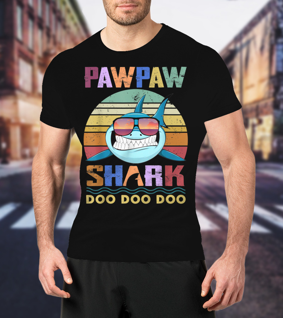 PAWPAW SHARK DOO DOO DOO Retro Sunglasses Sunset T-Shirt