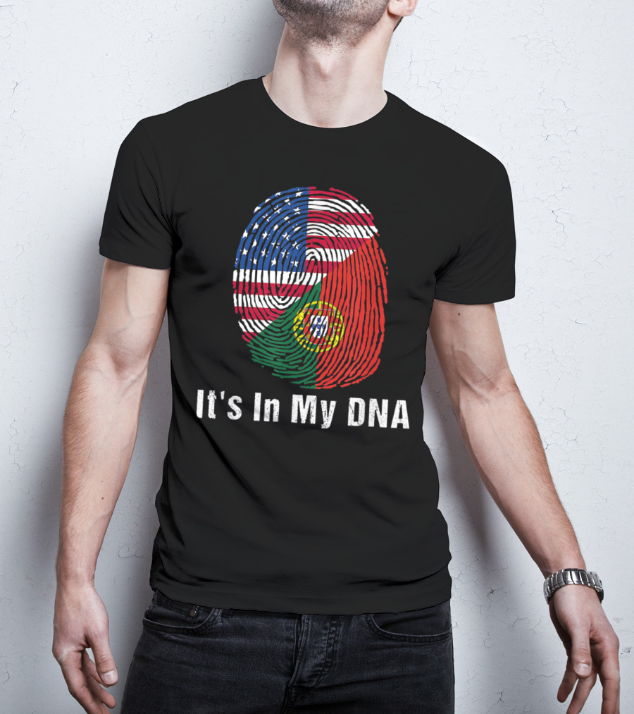 Portugal Flag USA Flag It's In My DNA Fingerprint T-Shirt