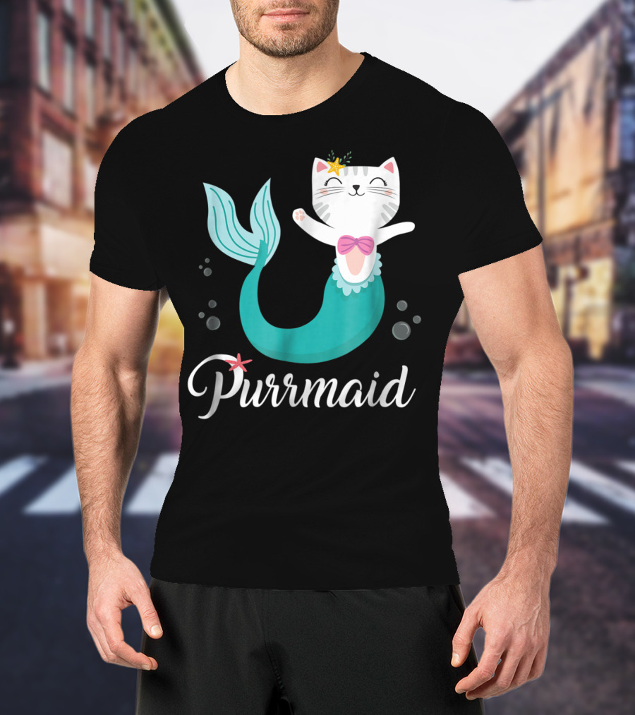 Purrmaid Cat Mermaid For Girls With Star And Bow T-Shirt