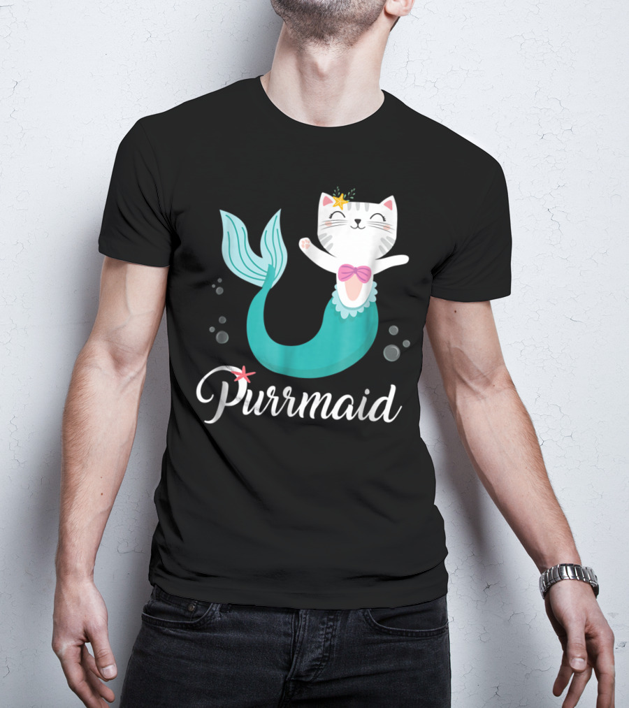 Purrmaid Cat Mermaid For Girls With Star And Bow T-Shirt