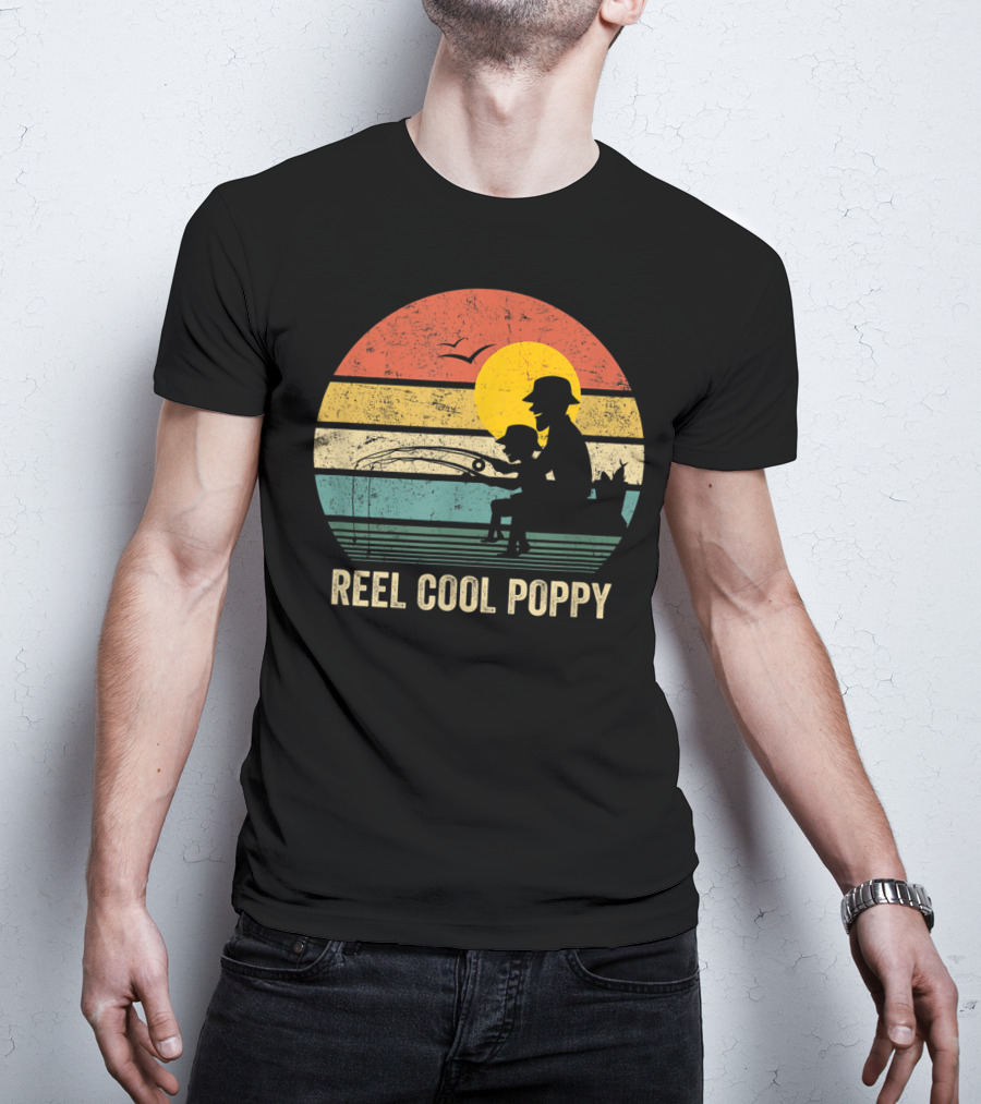 Reel Cool Poppy Vintage Fisherman Father's Retro Style Sun T-Shirt