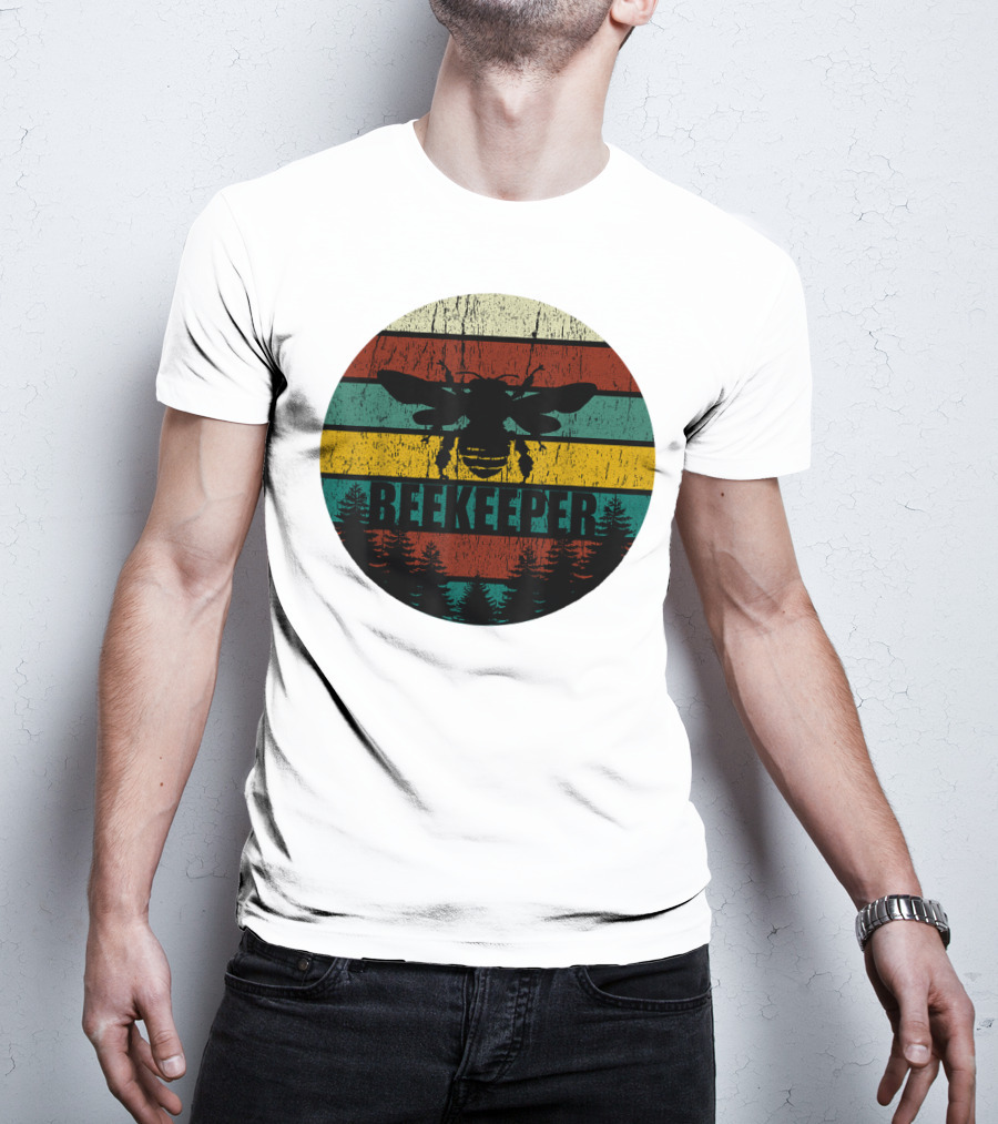 Retro Vintage Beekeeper Bee Stripes And Forest T-Shirt