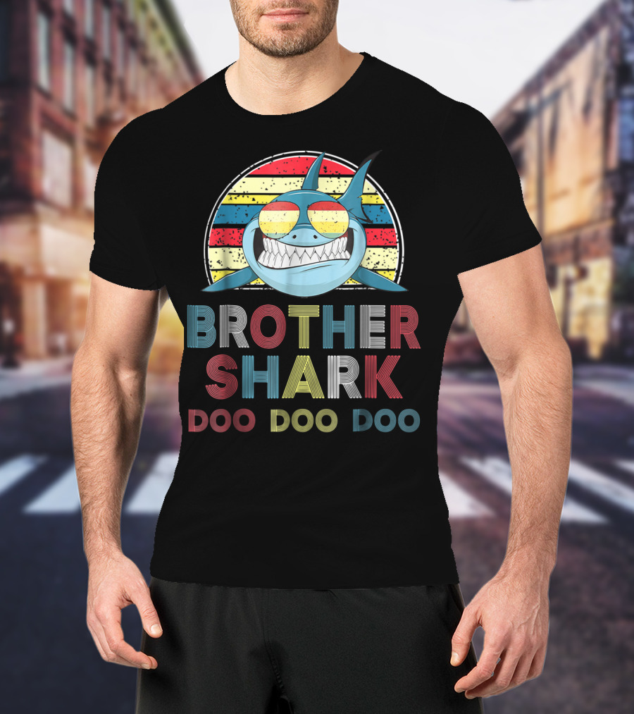 Retro Vintage Brother Shark Doo Doo Doo Sunglasses Stripes T-Shirt