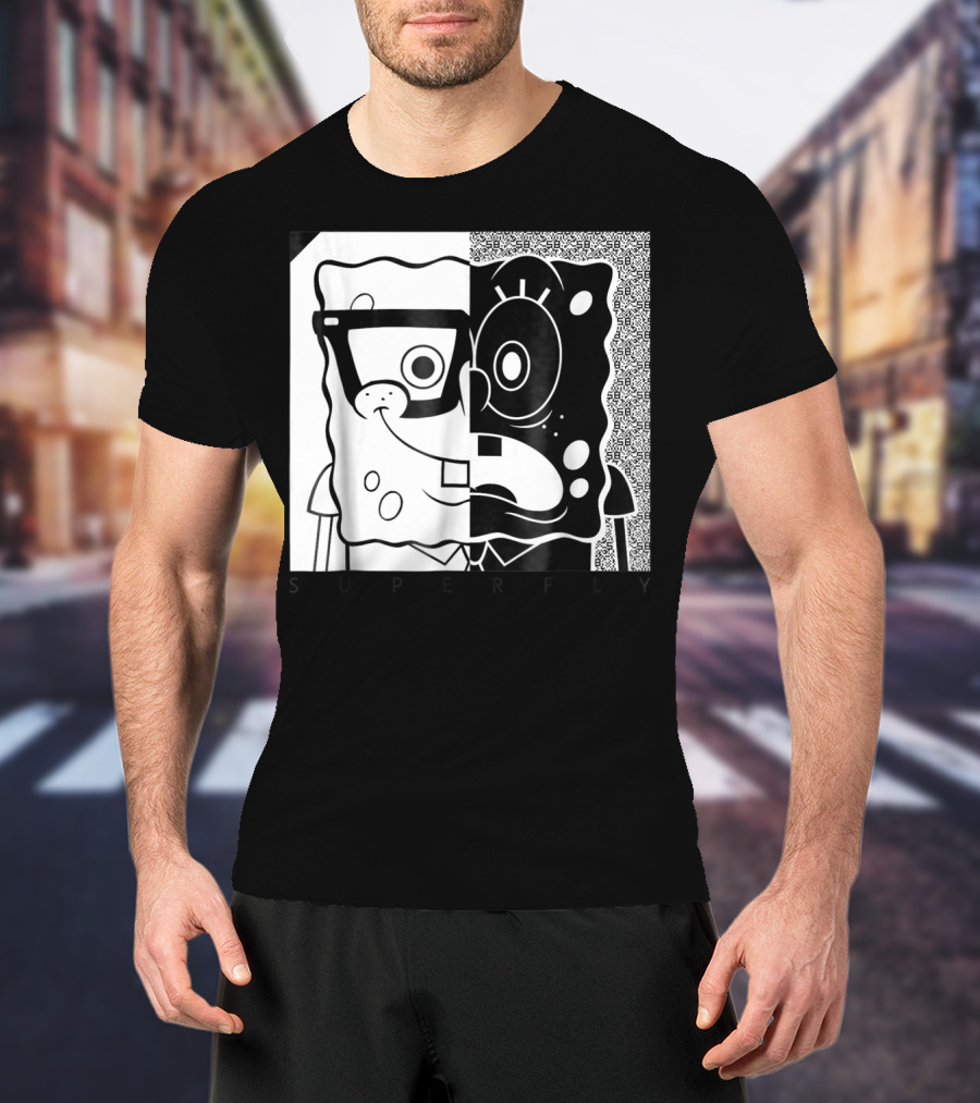 SpongeBob SquarePants Superfly Black And White Optical Illusion Comic T-Shirt