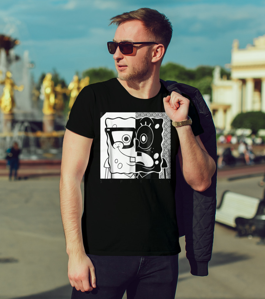 SpongeBob SquarePants Superfly Black And White Optical Illusion Comic T-Shirt
