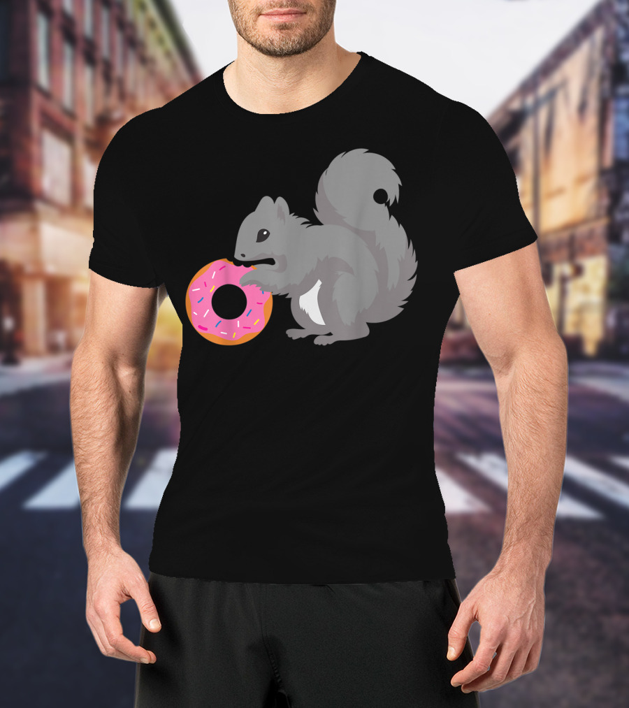 Squirrel Holding Pink Sprinkled Doughnut T-Shirt