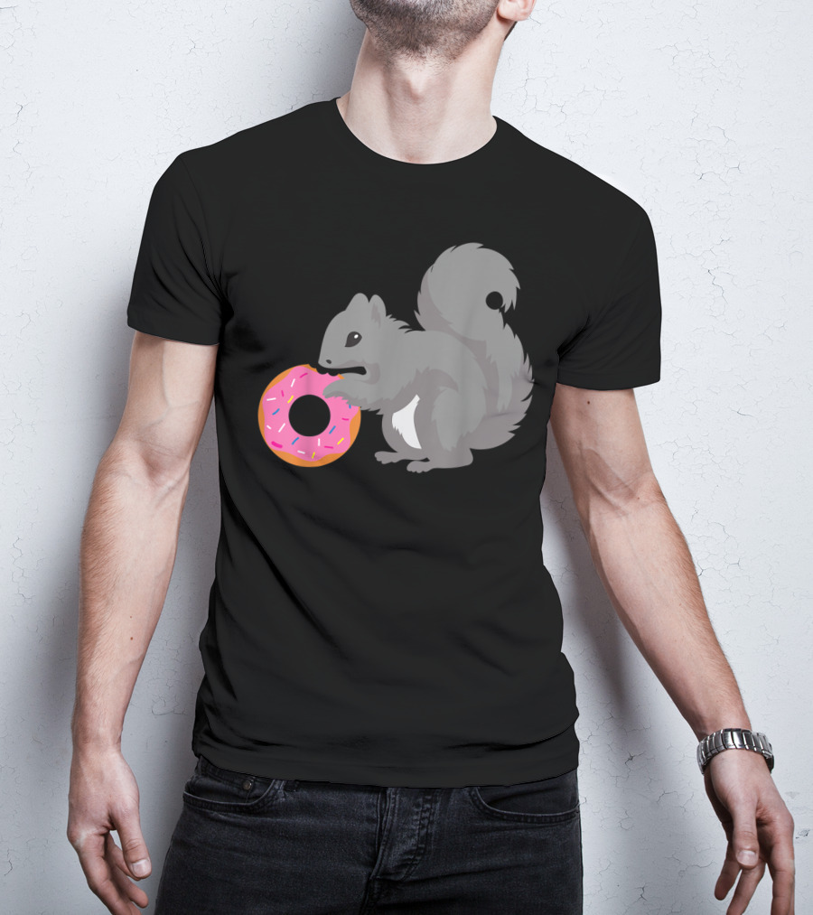 Squirrel Holding Pink Sprinkled Doughnut T-Shirt