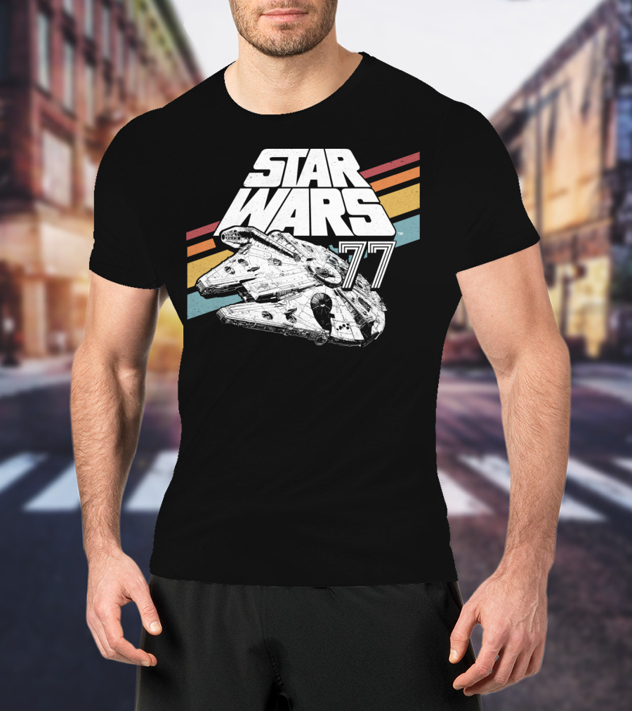Star Wars 77 Millennium Falcon Rainbow Stripes T-Shirt