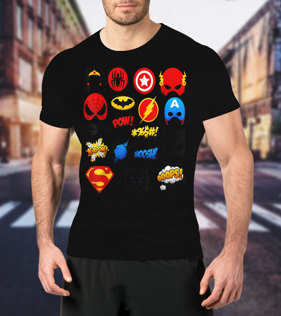 Superheroes Icons Spider Captain Batman Flash Wonder Emoji KABOOM POW OOOOPS Super T-Shirt