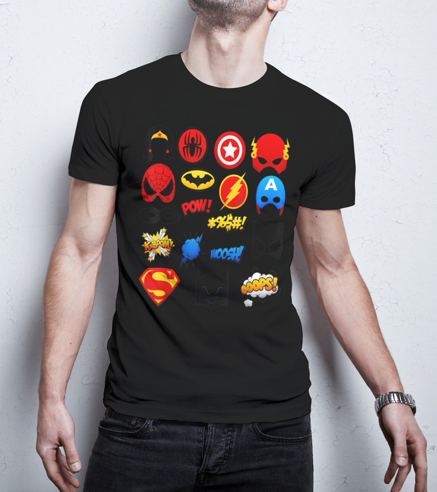 Superheroes Icons Spider Captain Batman Flash Wonder Emoji KABOOM POW OOOOPS Super T-Shirt