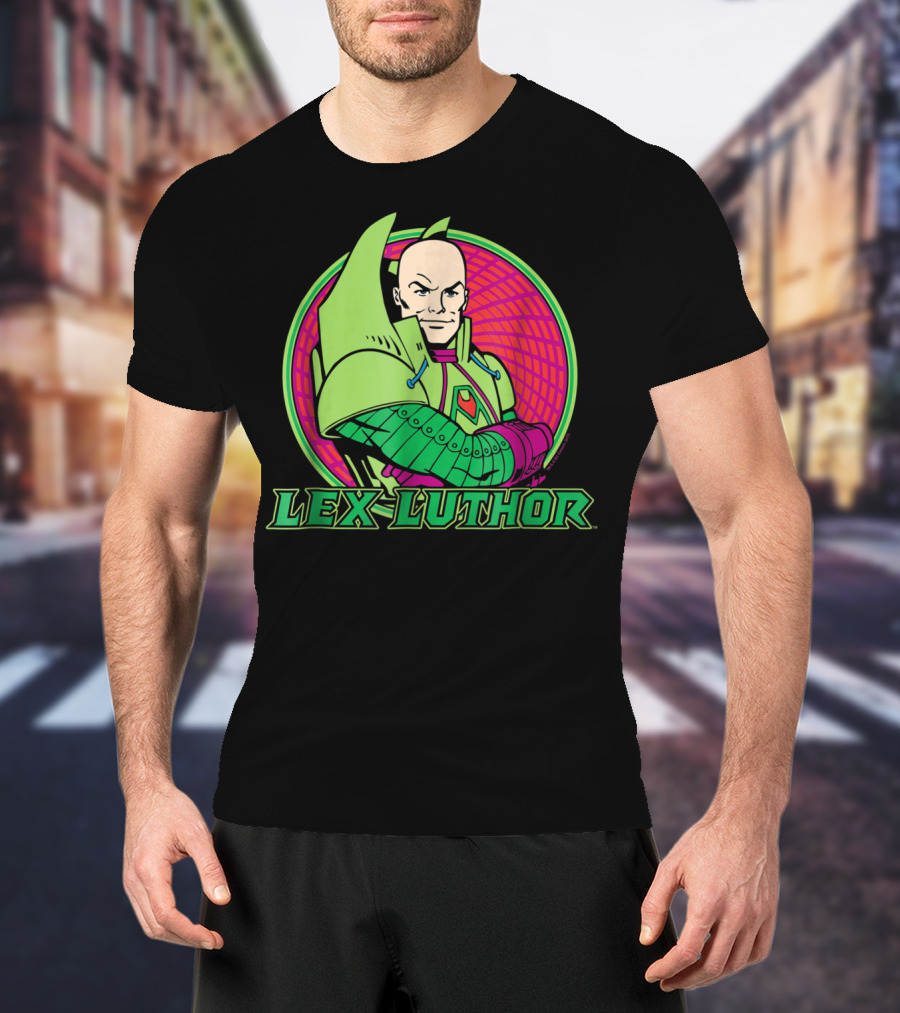 Lex Luthor Iconic Supervillain Style In Bold Green And Pink Armored Suit T-Shirt