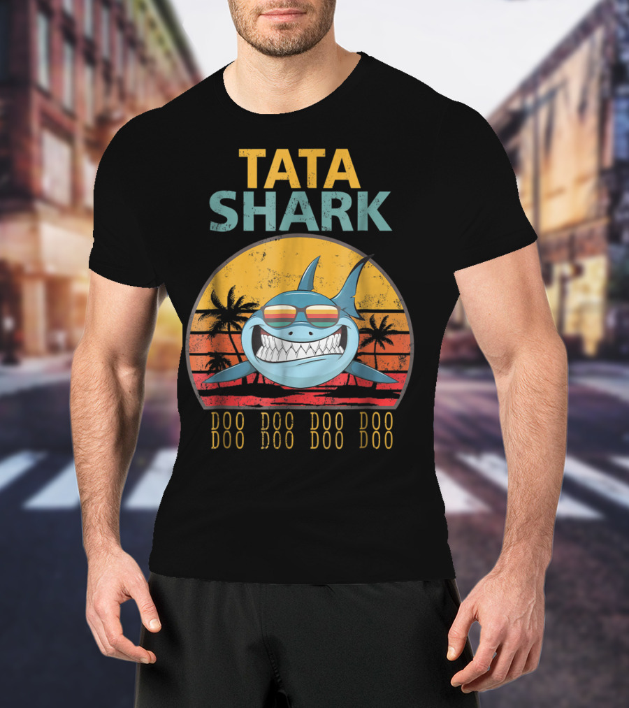TATA Shark Doo Doo Doo Retro Sunset Palms T-Shirt