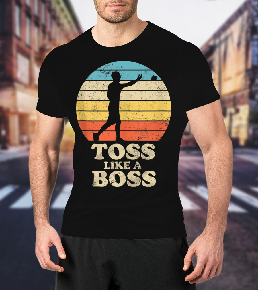 Toss Like A Boss Vintage Sunset Cornhole T-Shirt
