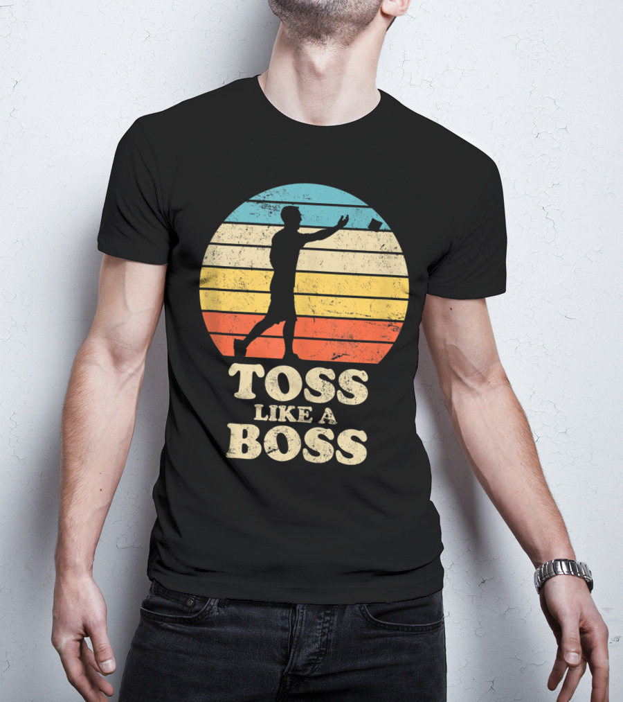 Toss Like A Boss Vintage Sunset Cornhole T-Shirt