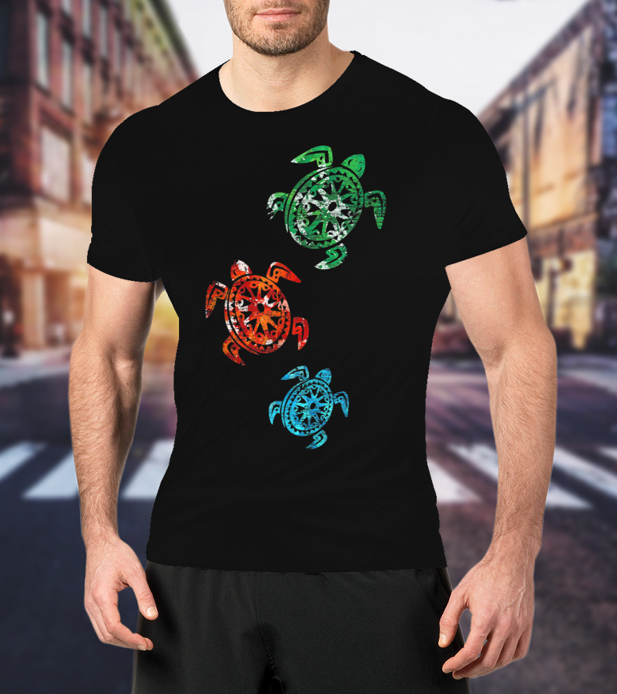 Turtles Save The Turtles Climate Change Green Red Blue T-Shirt