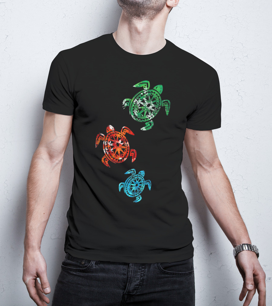 Turtles Save The Turtles Climate Change Green Red Blue T-Shirt