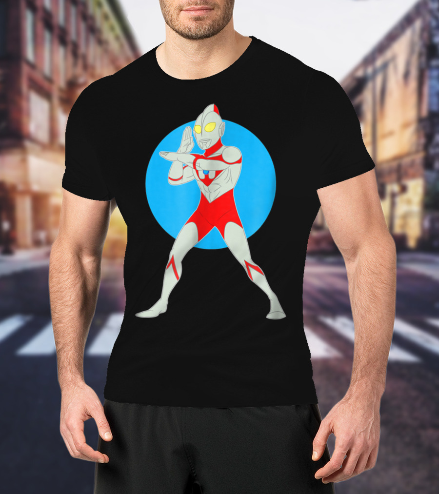 Ultraman Standing Pose With Blue Circle Background T-Shirt