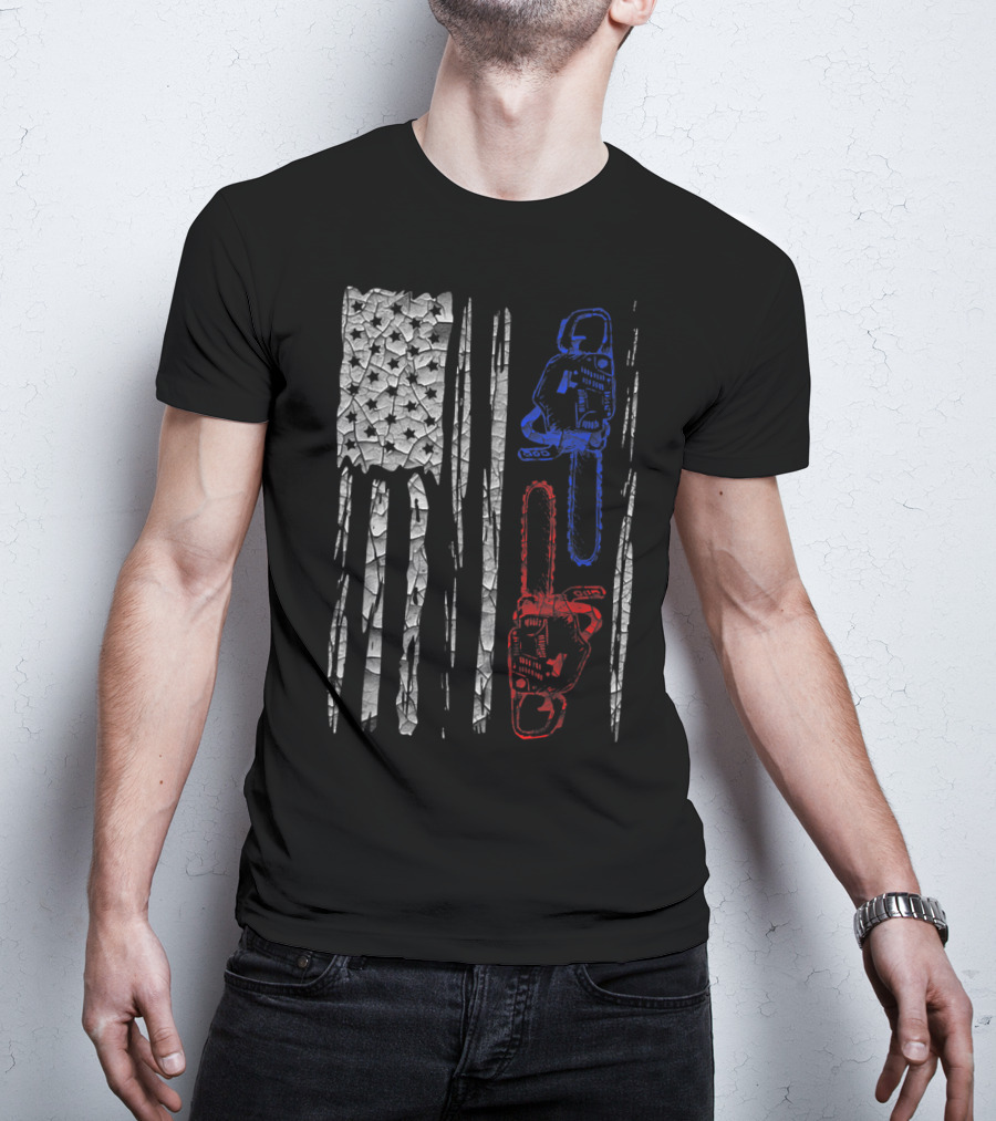 US FLAG CHAINSAW Lumberjack Logger Lumber Patriotic Chainsaws T-Shirt