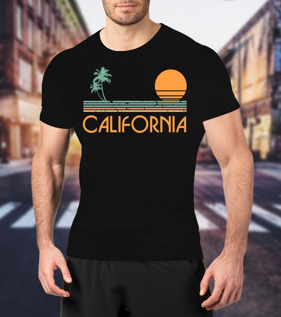 California Retro Sunset Palm Beach Vintage T-Shirt