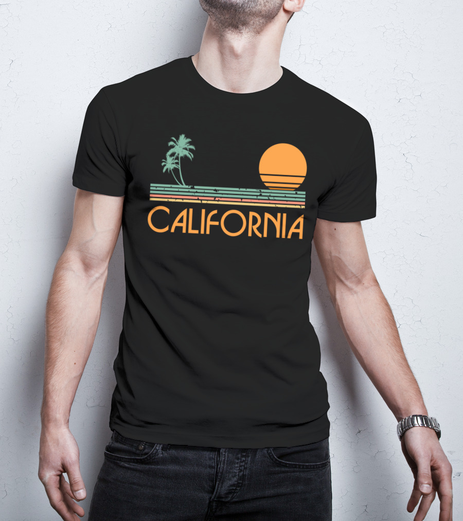 California Retro Sunset Palm Beach Vintage T-Shirt