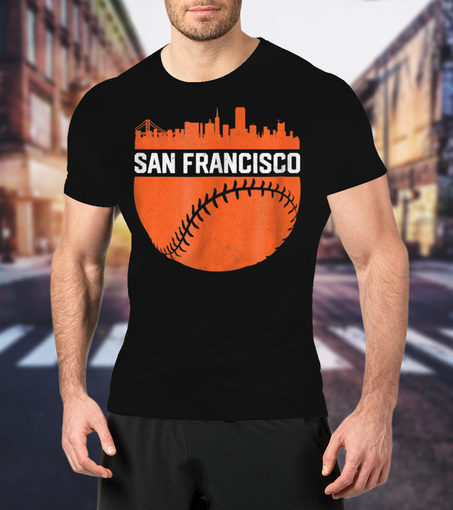 Vintage San Francisco Skyline Baseball Bridge Orange T-Shirt