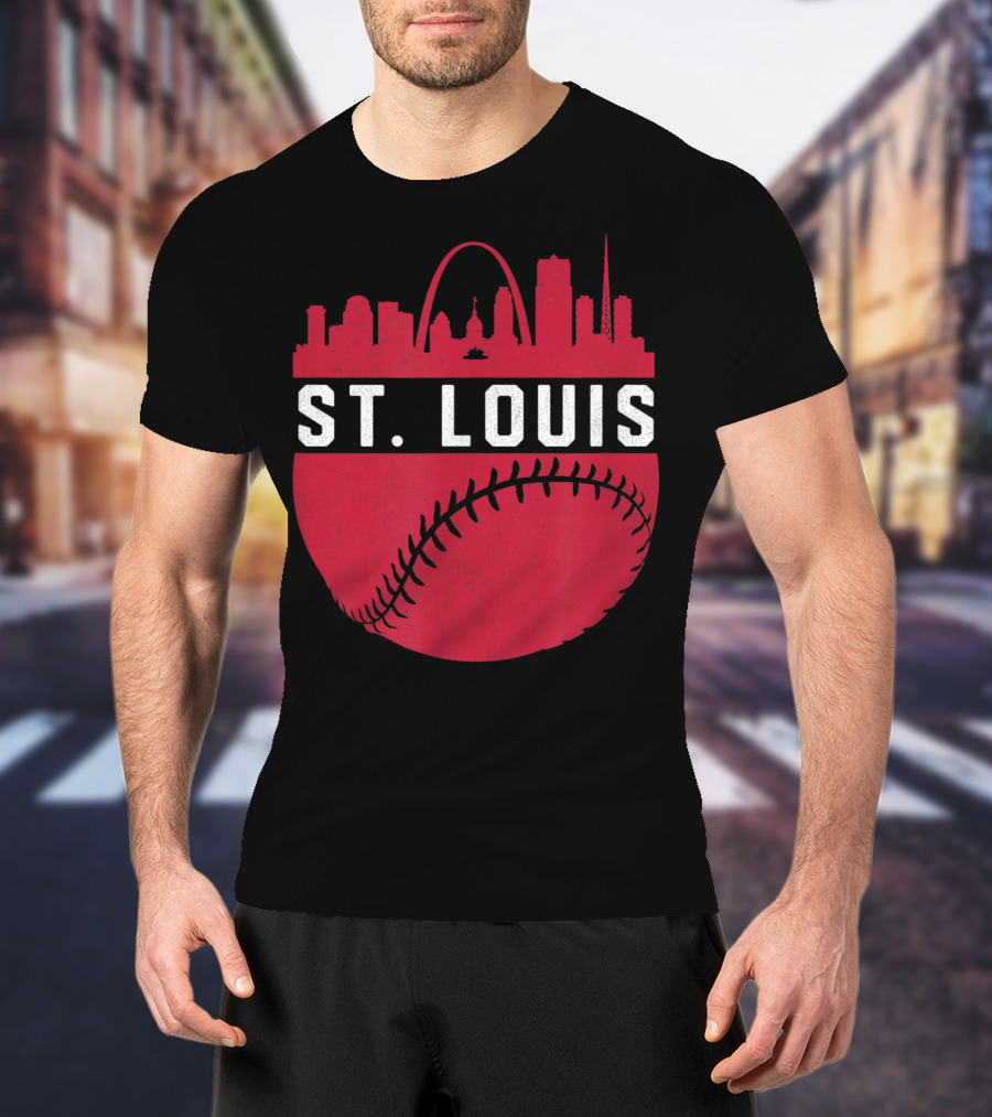 Vintage St Louis Missouri Skyline Baseball Arch T-Shirt