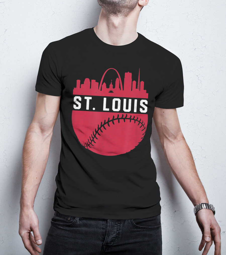 Vintage St Louis Missouri Skyline Baseball Arch T-Shirt