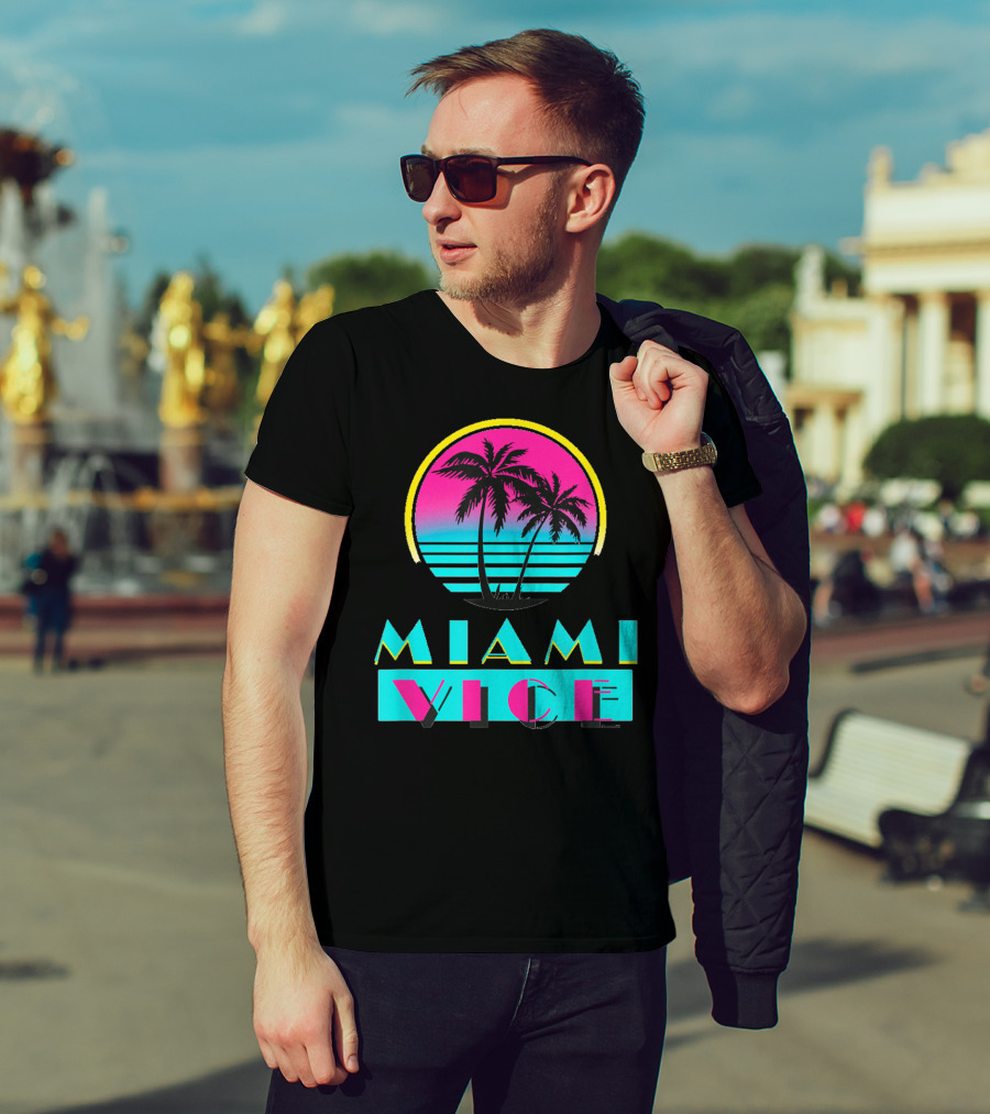 Miami Vice Vintage Florida Cityscape Retro Palm Sunset T-Shirt