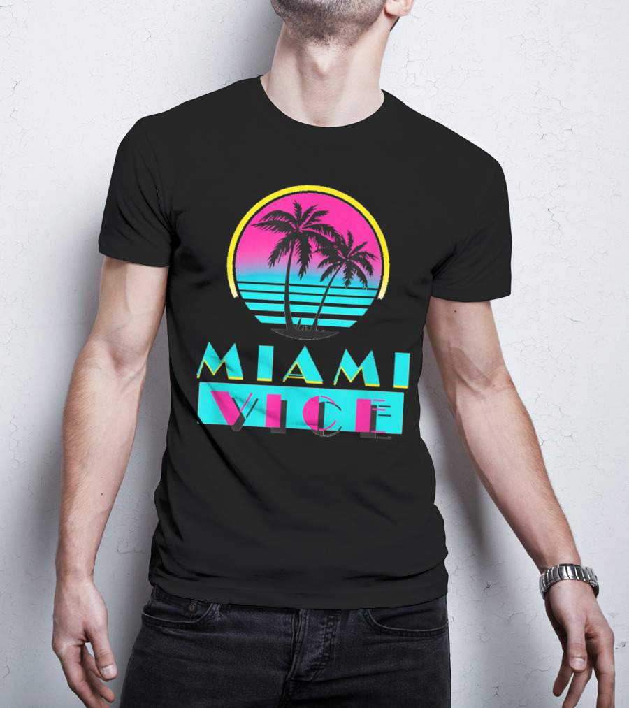 Miami Vice Vintage Florida Cityscape Retro Palm Sunset T-Shirt