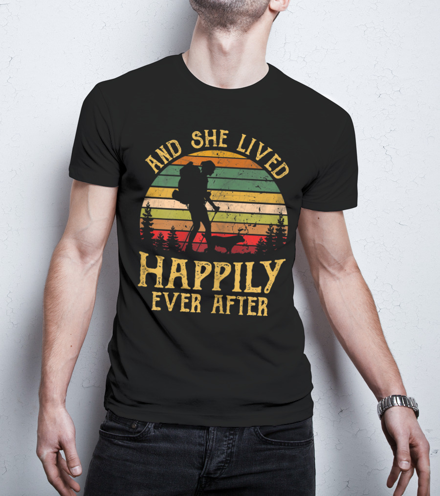 And She Lived Happily Ever After Hiking Vintage Sunset Forest T-Shirt