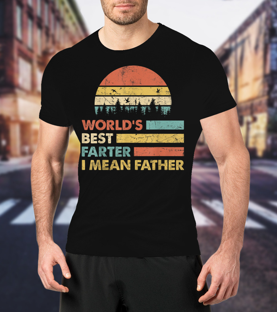 World's Best Farter I Mean Father Sunset Forest Distressed Retro Vintage T-Shirt