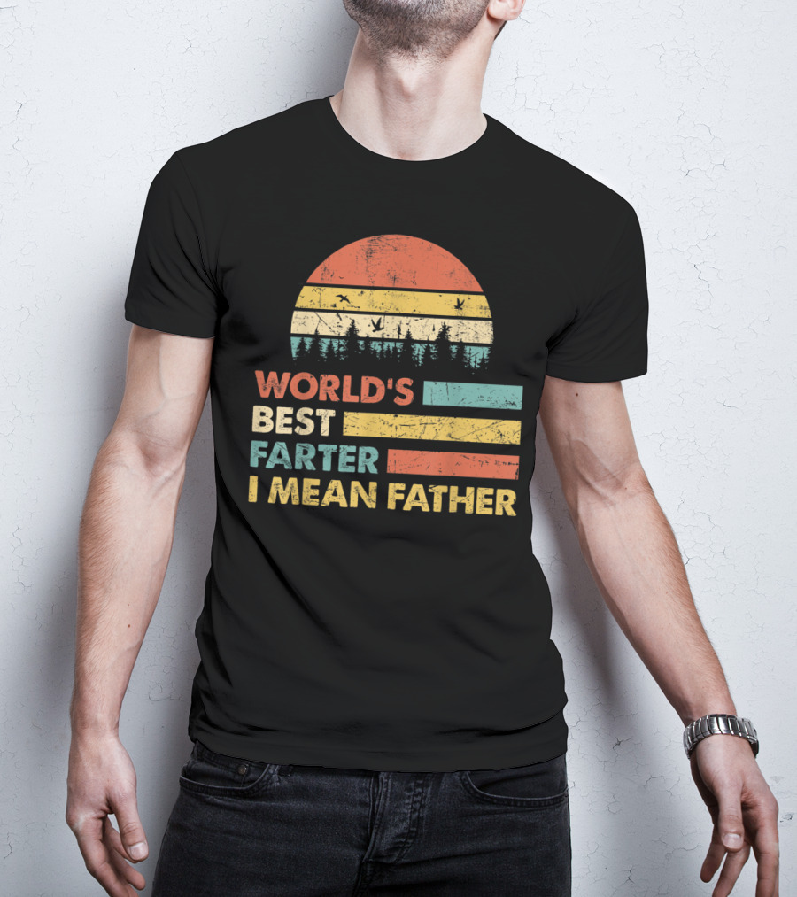 World's Best Farter I Mean Father Sunset Forest Distressed Retro Vintage T-Shirt