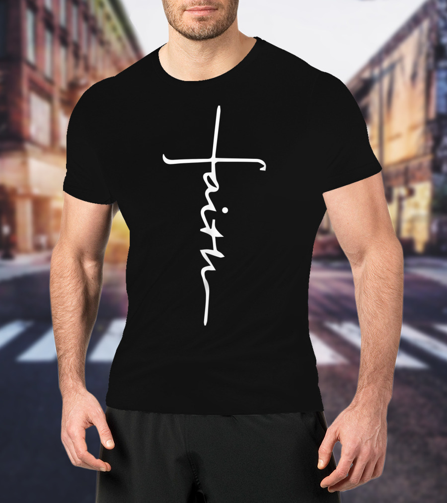 Cross Faith God Love Print Summer Casual Vertical Faith Script T-Shirt