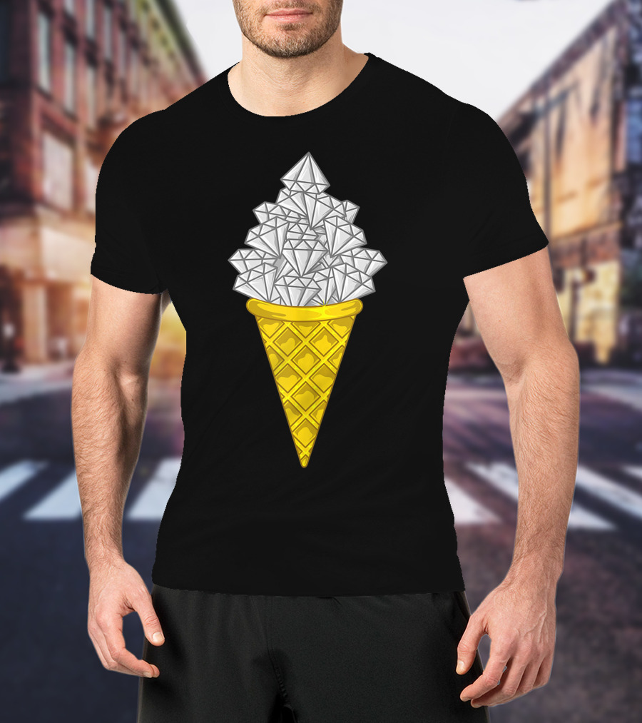 Diamond Icecream Waffle Cone With Gemstone Scoops T-Shirt