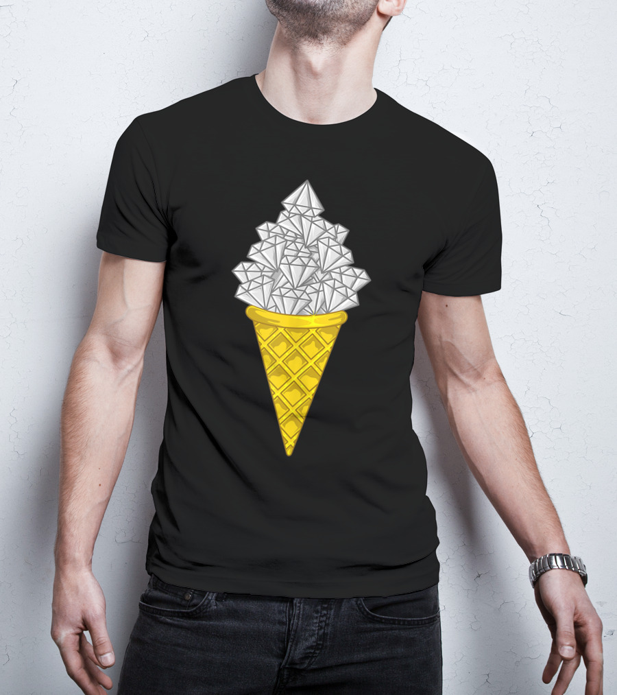 Diamond Icecream Waffle Cone With Gemstone Scoops T-Shirt