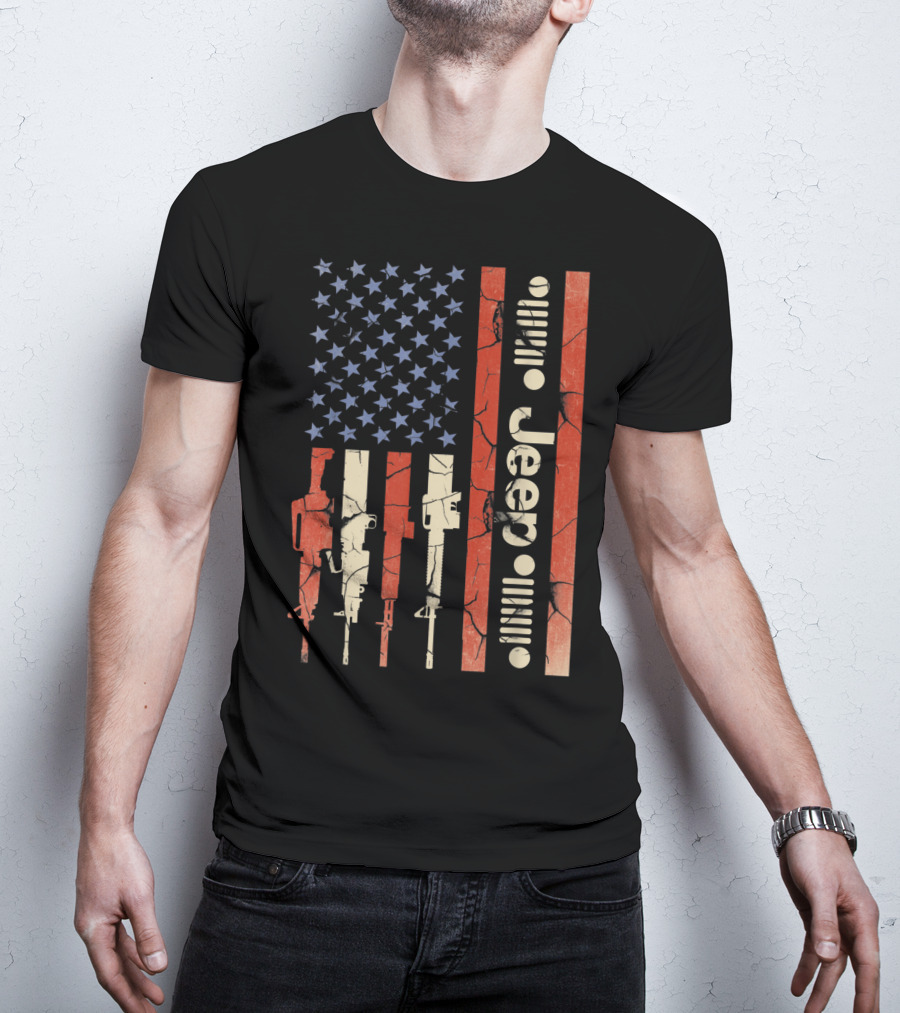 Jeep American Flag With Gun Design For Jeep Lovers T-Shirt
