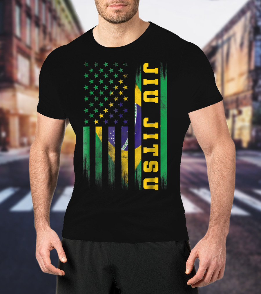 Jiu Jitsu Brazilian BJJ Brazil United States Flag T-Shirt