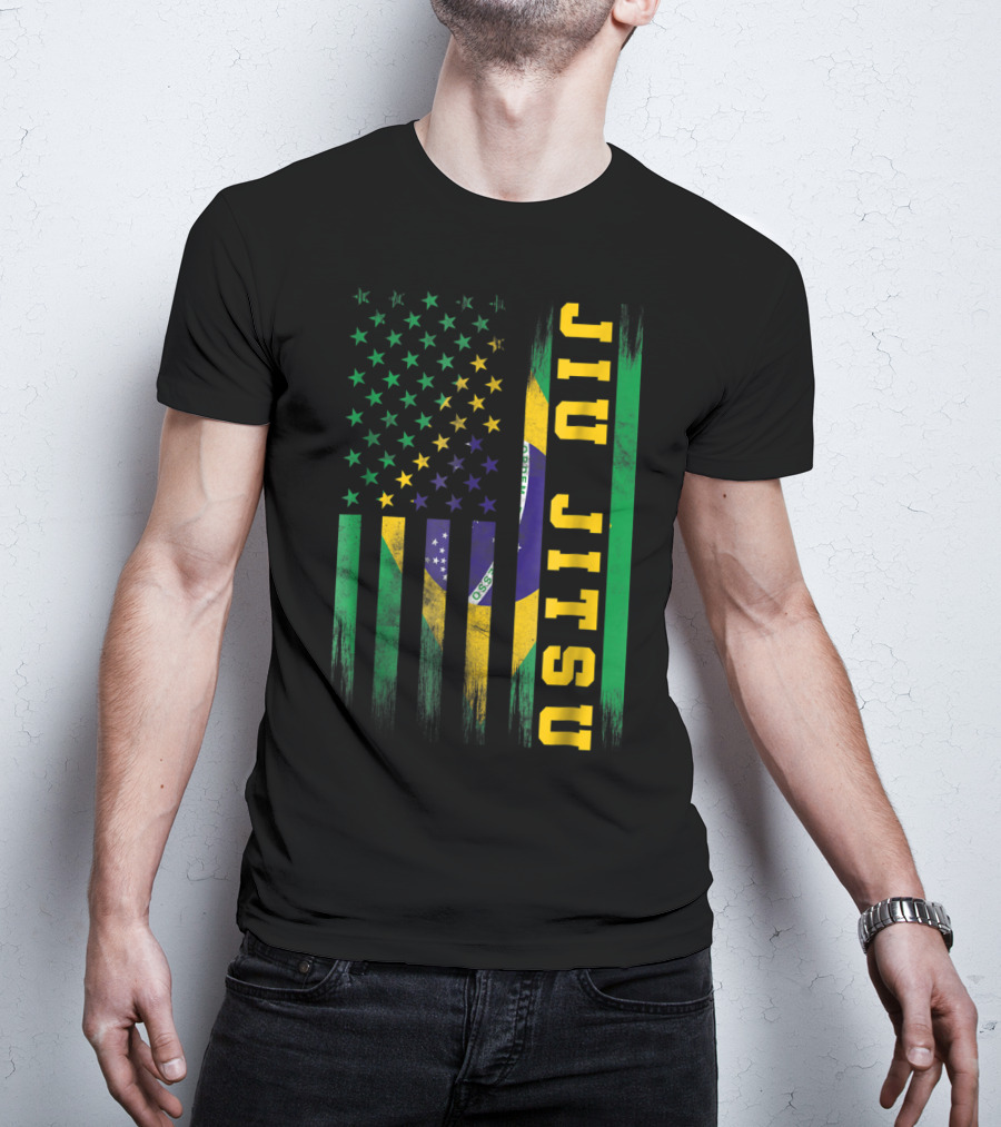Jiu Jitsu Brazilian BJJ Brazil United States Flag T-Shirt