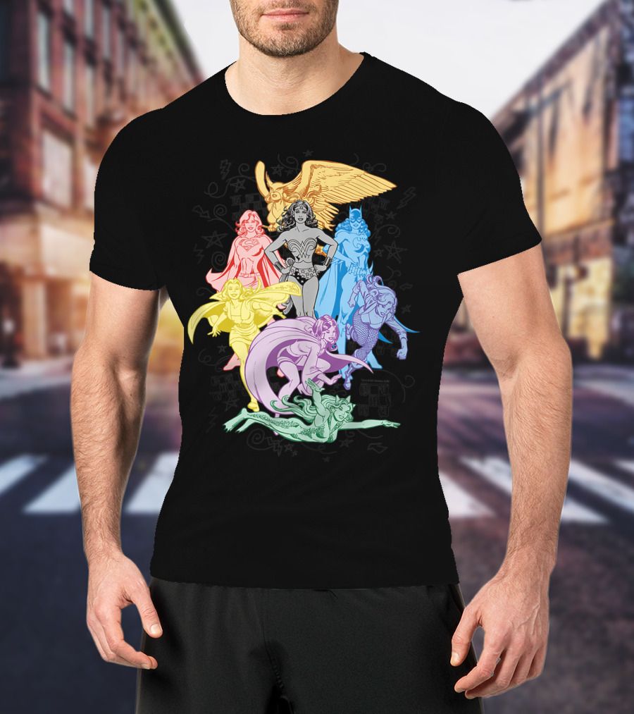 Justice League Super Heroes In Vibrant Rainbow Colors T-Shirt