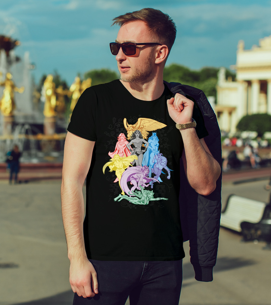 Justice League Super Heroes In Vibrant Rainbow Colors T-Shirt