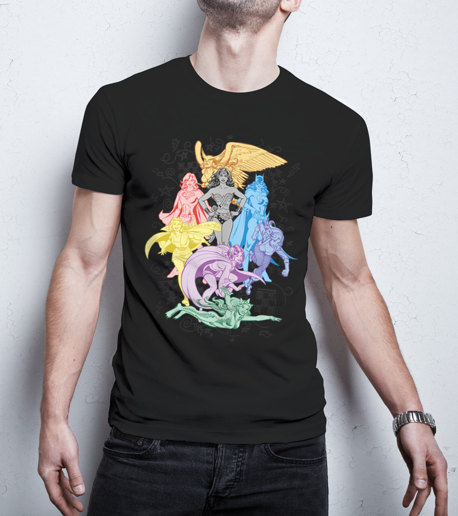 Justice League Super Heroes In Vibrant Rainbow Colors T-Shirt