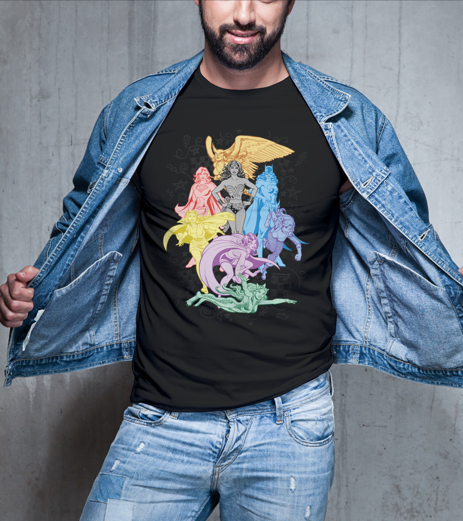 Justice League Super Heroes In Vibrant Rainbow Colors T-Shirt