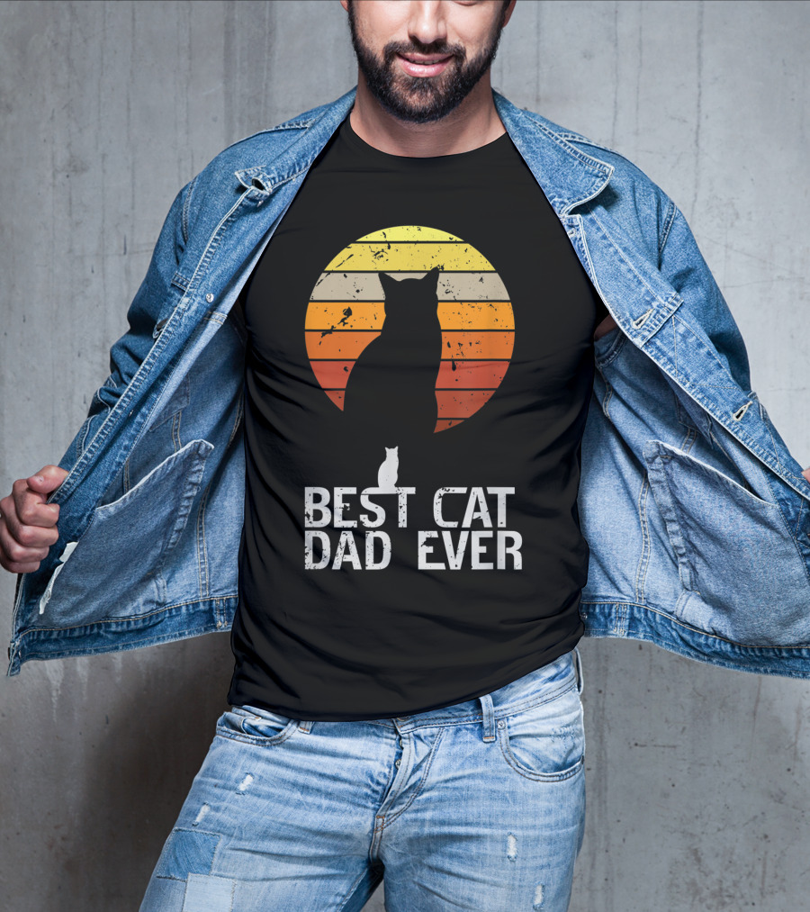 Mens Vintage Best Cat Dad Ever Cat Daddy Retro Sunset T-Shirt