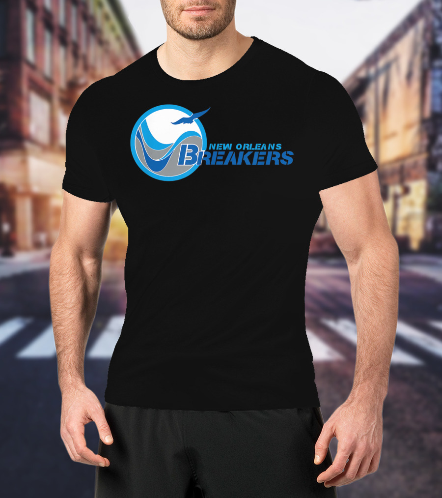 New Orleans Breakers Football Team Logo Blue Bird Ocean Wave T-Shirt