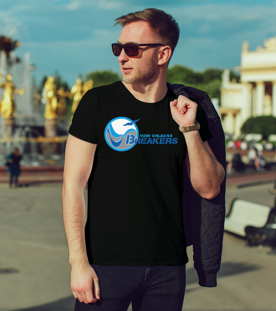 New Orleans Breakers Football Team Logo Blue Bird Ocean Wave T-Shirt