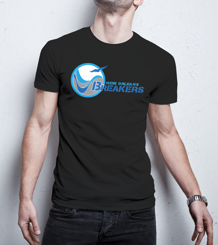 New Orleans Breakers Football Team Logo Blue Bird Ocean Wave T-Shirt