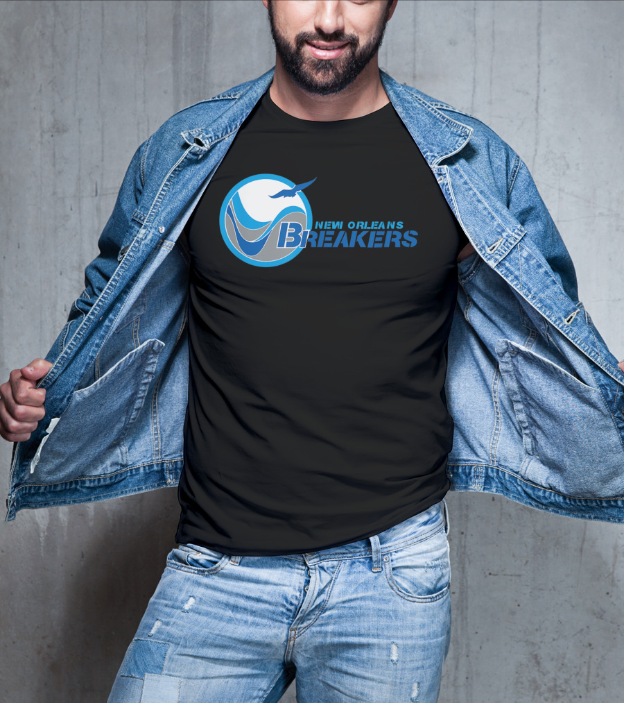 New Orleans Breakers Football Team Logo Blue Bird Ocean Wave T-Shirt