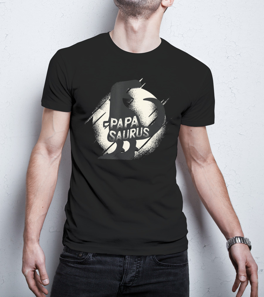 Papasaurus Papa Dinosaur Silhouette Moon T-Shirt