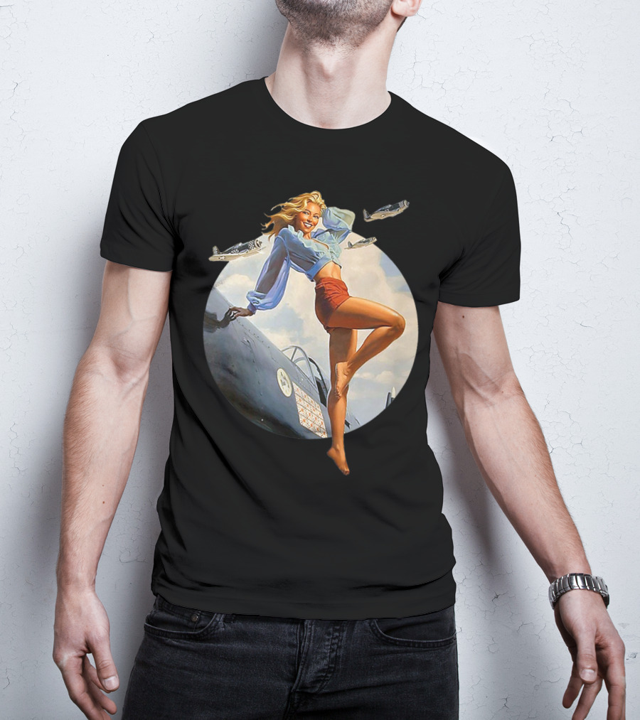 Pin Up Blonde With WWII 40s Air Force Plane And Iconic T-Shirt